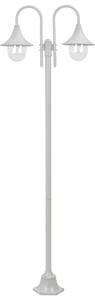 Stâlp cu lumini de grădină E27 220 cm, aluminiu 2 lămpi, alb