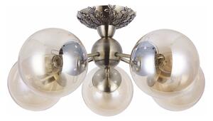 Candelabru Klausen Vega 5 Essential Bronz Antichizat Sticla 50x20 cm, Corp Iluminat Clasic 5x E27 pentru Living, Dining Elegant, Design Vintage