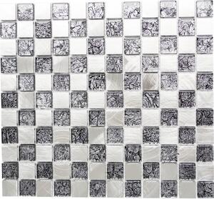 Mozaic sticlă-aluminiu XAM A851, argintiu-negru lucios 32,7x30,2 cm