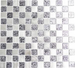 Mozaic sticlă-aluminiu XAM A451 negru/argintiu lucios 32,7x30,2 cm