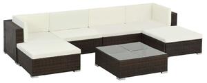 Set mobilier de grădină cu perne, 7 piese, maro, poliratan