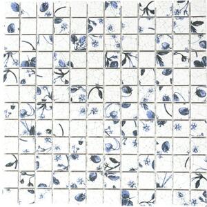 Mozaic piscină ceramic CG SB09, model flori/fructe, alb/albastru 30x30 cm
