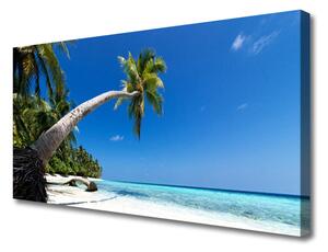 Tablou pe panza canvas Plaja Palm Tree Sea Peisaj Maro Verde Albastru