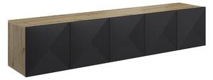 Comodă TV suspendatăă cu front striat Asha 200 cm - artisan / negru mat