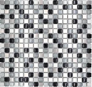 Mozaic sticlă-metal XCE 88 mix argintiu-negru 30,5x32,2 cm