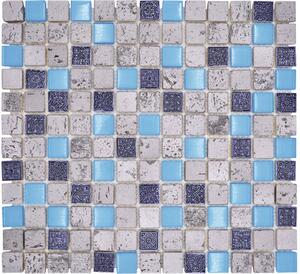 Mozaic sticlă-piatră naturală XCM CB 65 mix albastru 30x32,5 cm