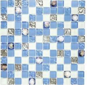 Mozaic sticlă XCM 8OP8 mix scoici-albastru 30x30 cm