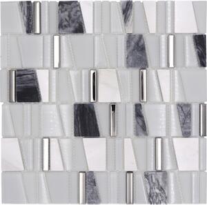 Mozaic sticlă, metal și piatră naturală XCM LA10 mix alb 30x30 cm