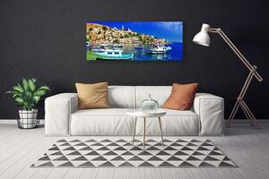 Tablou pe panza canvas Ambarcațiuni Sea Peisaj Oraș Albastru Alb Brun Verde