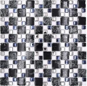 Mozaic sticlă-piatră naturală XIC K1499 mix negru-argintiu 33,8x33,8 cm