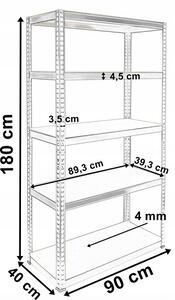 RAFT METALIC ZINCAT FĂRĂ ȘRUBURI 180x90x40 CM, CAPACITATE DE ÎNCĂRCARE 875KG
