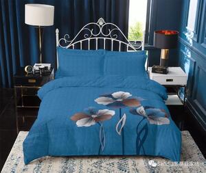 Lenjerie de pat din bumbac albastru, FLORI DE LUNCA + husa de perna 40 x 50 cm gratuit