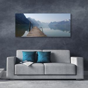Tablou pe panza canvas Munții Lacul Podul Arhitectura Gri Verde Maro