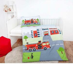Lenjerie de pat Mașină de pompieri (intervenție) din bumbac organic pentru copii