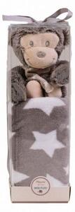 Pătură NATURTEX Baby gri cu o maimuță pluș în cutie PVC