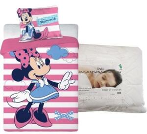 Set lenjerie de pat Minnie Mouse (dungi roz și albe) pentru copii