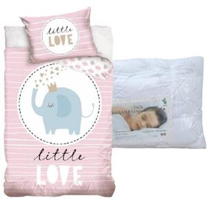 Set lenjerie de pat Elefant (roz, little love) pentru copii