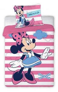 Lenjerie de pat Minnie Mouse (dungi roz și albe) pentru copii