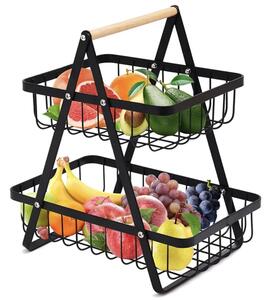 Raft tip etajera cu 2 nivele din metal si bambus, pentru prajituri, torturi, fructe, aperitive, 24 x 22 cm- elegant si practic