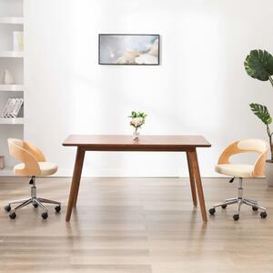 Scaun de birou pivotant, crem, lemn curbat și piele ecologică