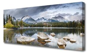 Tablou pe panza canvas Mountain Lake Forest Peisaj Gri Maro Verde