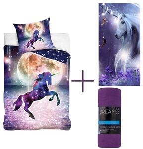 Pachet lenjerie de pat Unicorn (Luna, violet)