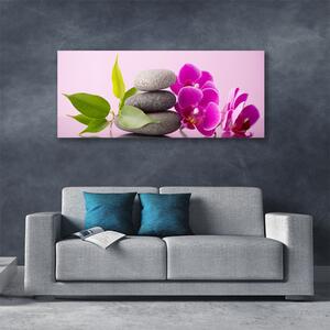 Tablou pe panza canvas Pietrele de flori Frunze Floral Roz Gri Verde