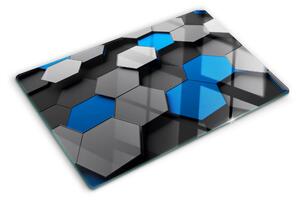 Tocător din sticlă Modele hexagonale în nuanțe albastru-gri
