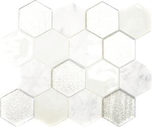 Mozaic sticlă-piatră naturală HXN 88 mix gri-argintiu 26,5x30,5 cm