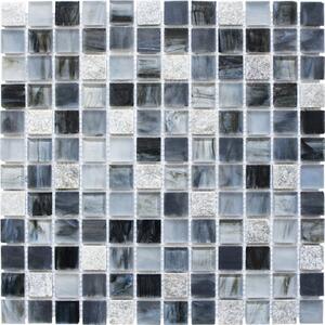 Mozaic sticlă-piatră naturală XCR 2507 mix gri-negru 30,2x30,2 cm