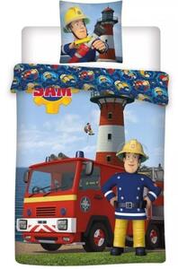 Lenjerie de pat Pompierul Sam ( cu mașină de pompieri) pentru copii