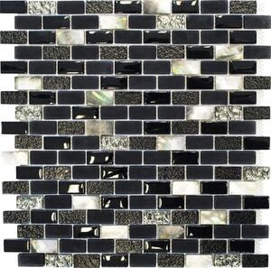 Mozaic sticlă-piatră naturală XCM B03S mix negru 30x28,5 cm