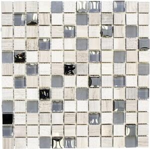 Mozaic sticlă-piatră naturală XCM HQ20 mix gri deschis 30x30 cm