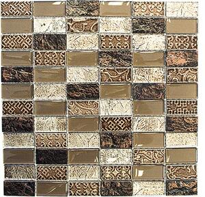 Mozaic sticlă-piatră naturală XCM CRS6 mix maro 30x30 cm