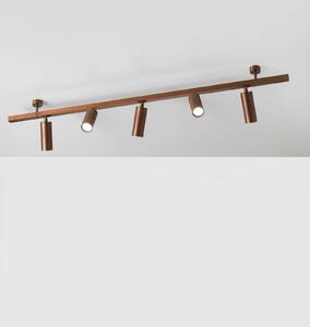 Cremasco Plafonieră 7534, lemn brunat, 5 becuri, GU10, reglabil, Lemn, Camera de zi / sufragerie, Alamă, Modern
