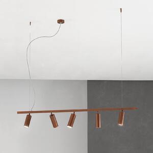 Cremasco Lampă suspendată 7531, lemn brunat, 5 becuri, GU10, reglabil, Lemn, Camera de zi / sufragerie, Alamă, Modern