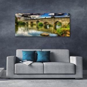 Tablou pe panza canvas Lacul Podul Arhitectura Brun Verde