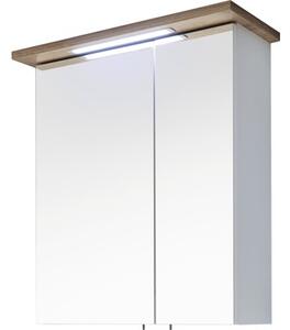 Dulap cu oglindă pelipal Noventa, 2 uși, iluminare LED, 72x60 cm, alb lucios/stejar, IP 44
