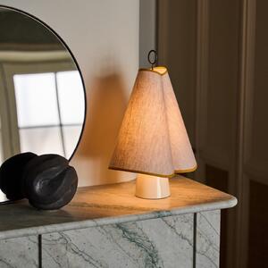 GUBI Lampa de masă cu baterie Gubi LED Hornbæk, bej/galben, pânză, reglabil, Bej, Camera de zi / sufragerie, Țesătură / Textil, Design