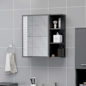 Dulap de baie cu oglindă, gri extralucios, 62,5x20,5x64 cm, PAL