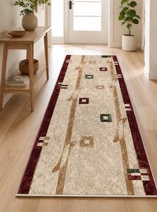 Traversa Hol, Model Lotos579 120, Festonata la capete, Latime 60 cm, Rosu Crem Dreptunghi, 60 x 300