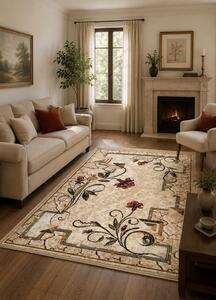 Covor Living Dormitor, Model Lotos Floral 587 116, Crem Bej 60x110