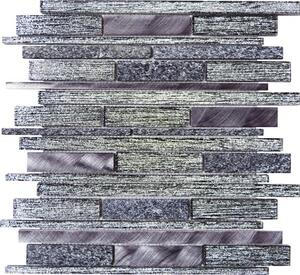 Mozaic sticlă-piatră naturală-aluminiu XAM GV84 negru 29,8x31 cm