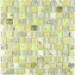 Mozaic sticlă-piatră naturală-scoică XCM CN24 verde 30x30 cm