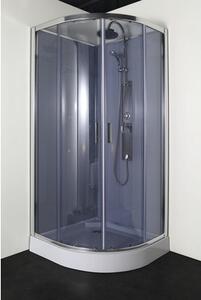 Cabină de duș completă cu hidromasaj Sanotechnik Samba PC 90 90x90x205 cm, semirotundă, sticlă securizată fumurie, profil crom