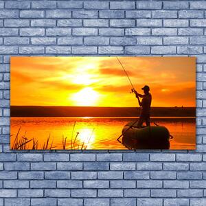 Tablou pe panza canvas Sea Sun Fisherman Peisaj galben