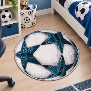 Covoras Rotund Copii, Model Minge Fotbal 11199 190, Dimensiune 67x67 cm, Albastru Rotund, 67x67
