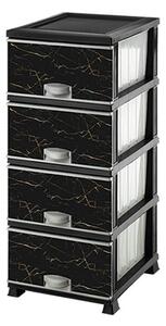 Dulap depozitare plastic cu 4 sertare, negru marmorat, 90x45x37cm