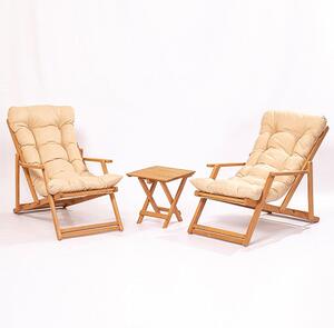 Set mobilier gradina - terasa cu scaune tip sezlong, masuta si perne, lemn de carpen, Simona Grand