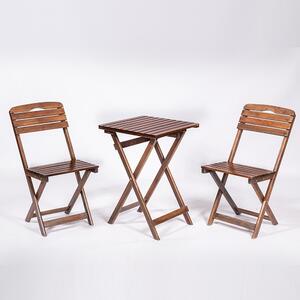 Set mobilier gradina - terasa Bistro cu 2 scaune si 1 masuta, pliabile, lemn masiv, culoare nuc